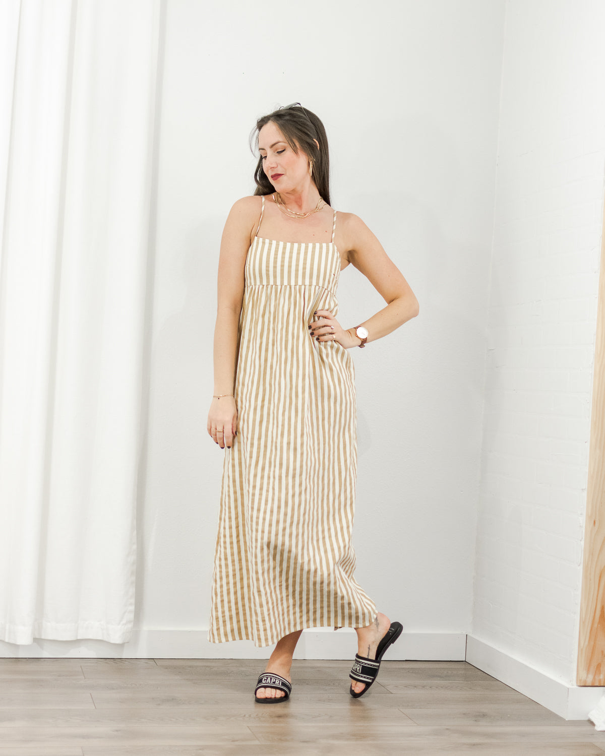 chinese dress ladies Women's Gold Striped Maxi Dress