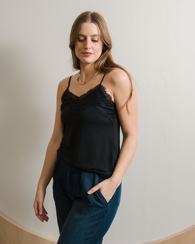 Lace Knit Camisole - Black