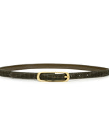 women's green croc thin genuine leather belt with brushed gold buckle