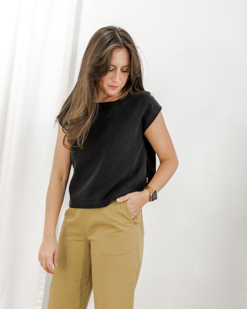 Linen Boxy Top - Black