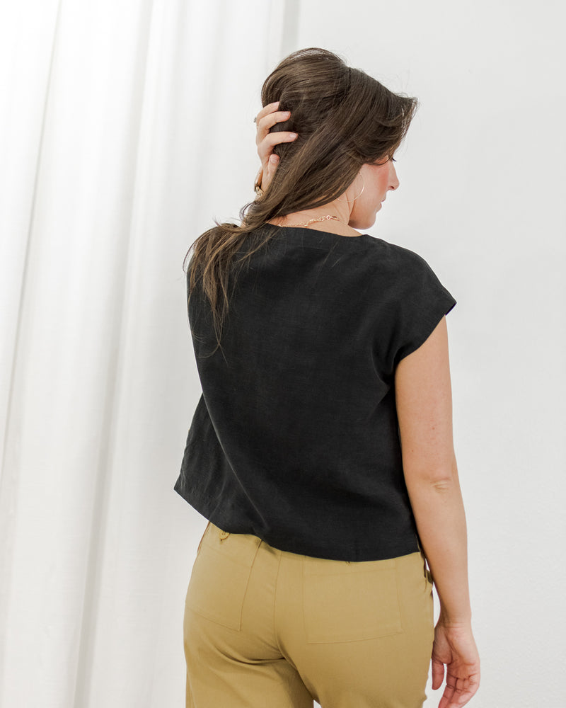 Linen Boxy Top - Black