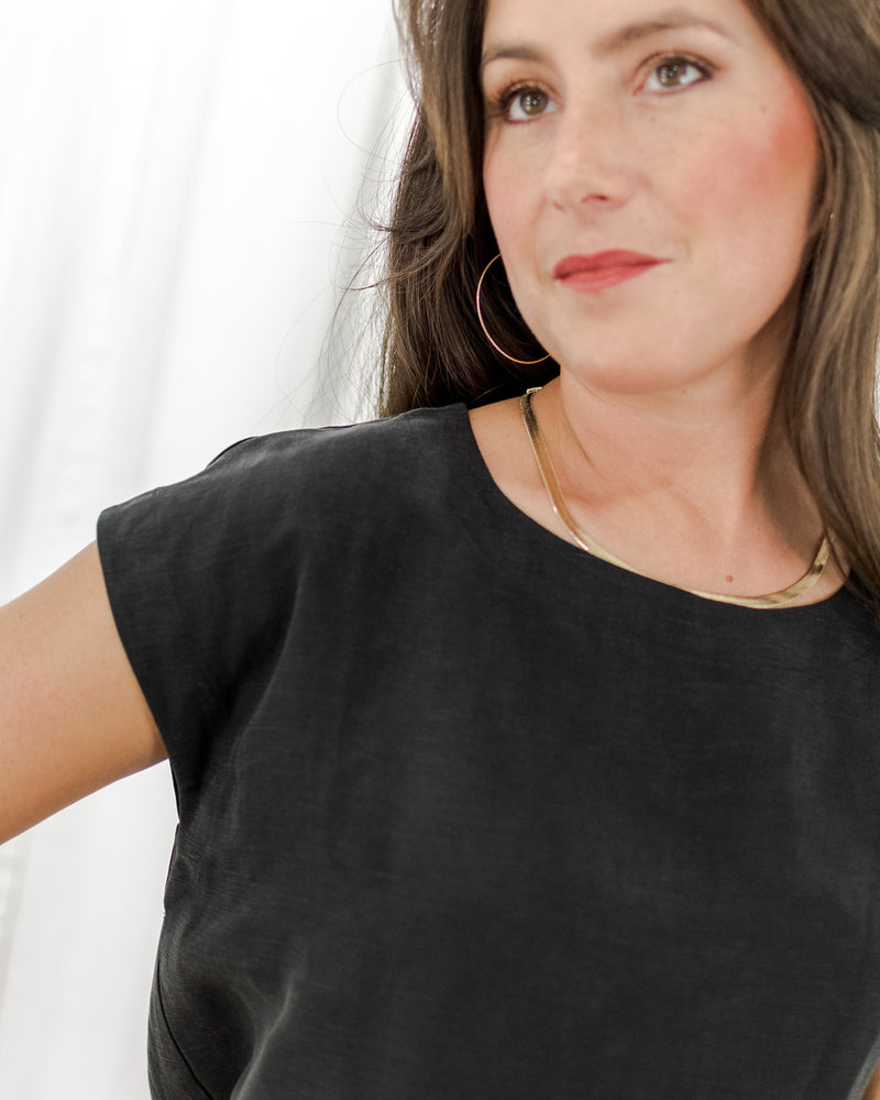 Linen Boxy Top - Black