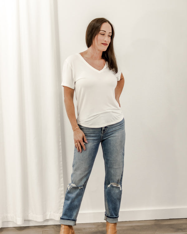 Meghan V-Neck Tee - Off White