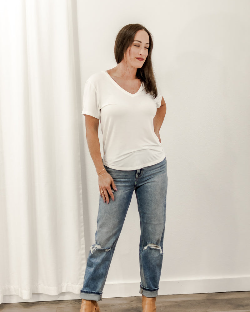 Meghan V-Neck Tee - Off White