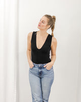 Deep V Bodysuit - Black