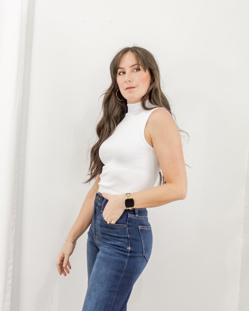 Sleeveless Mock Neck - White