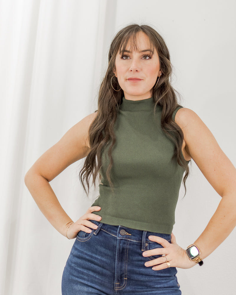 Sleeveless Mock Neck - Olive
