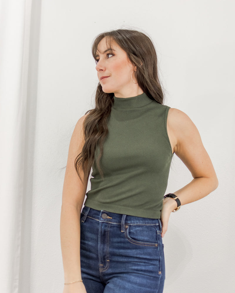  C'est Moi - Sleeveless Mock Neck - Olive - CoCapsules