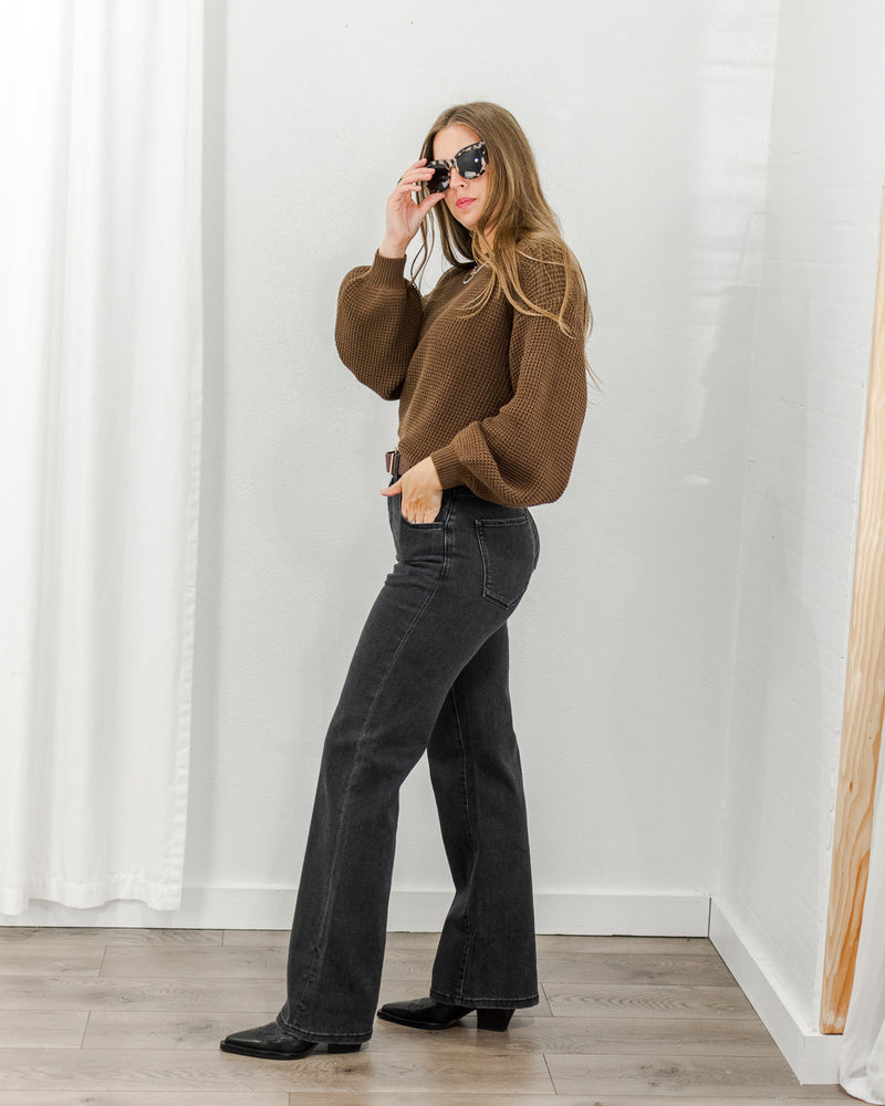 Long Straight Jeans - Washed Black