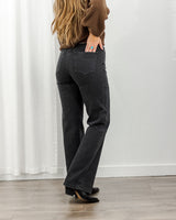 Long Straight Jeans - Washed Black
