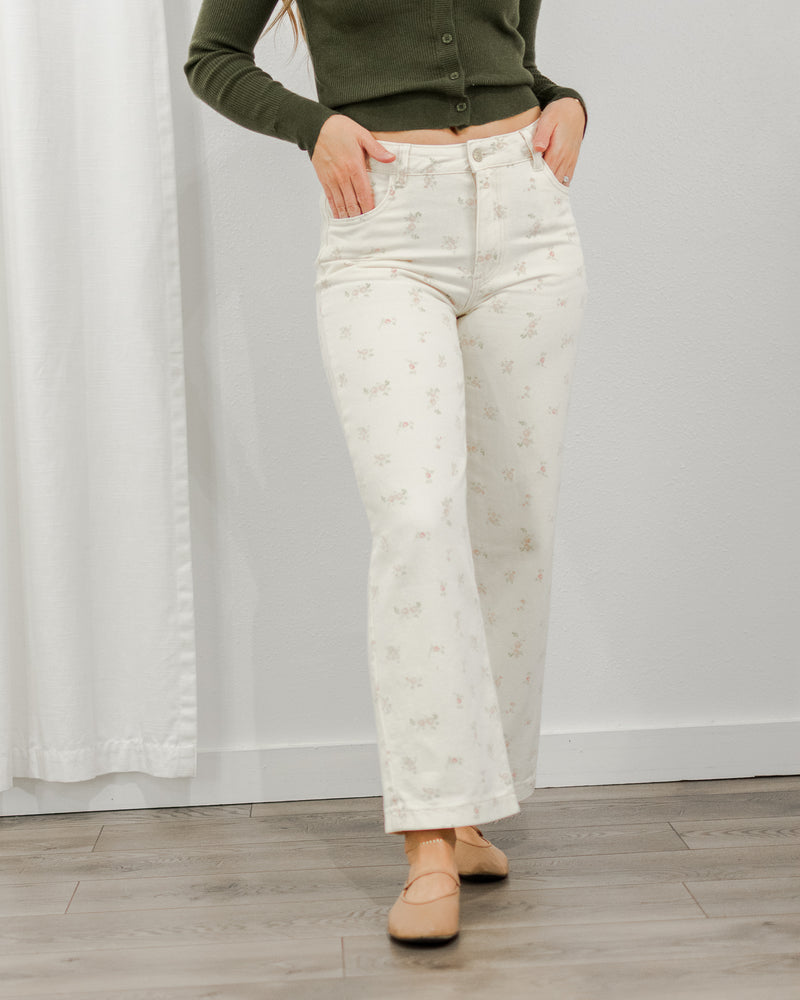 Cream Floral Jeans