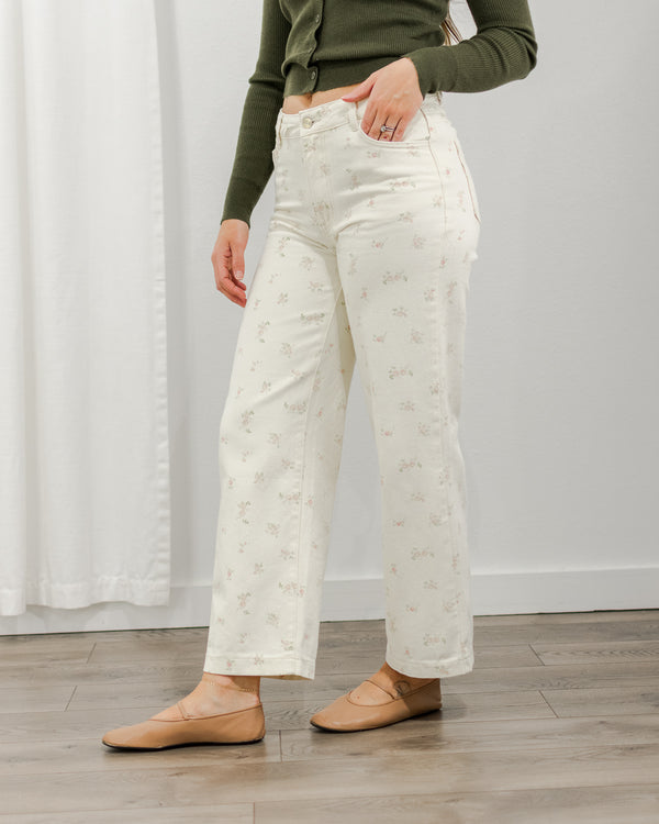 Cream Floral Jeans