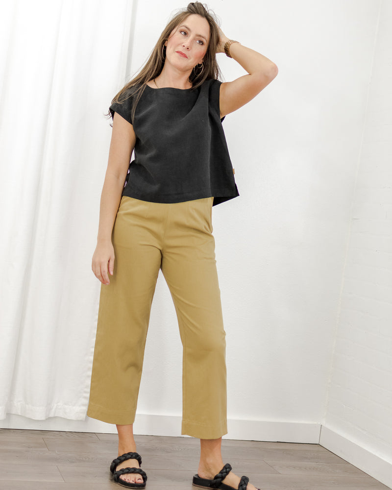 Linen Boxy Top - Black