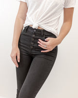 The Button Fly Skinny Jeans - Black