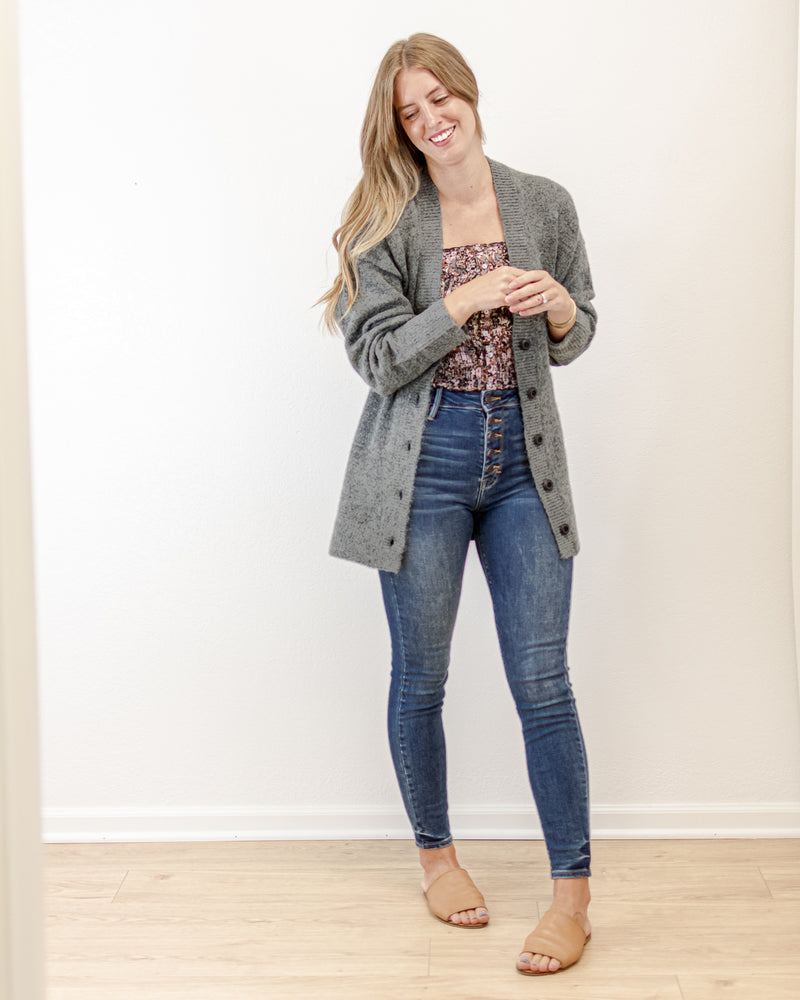 The Button Fly Skinny Jeans - Blue