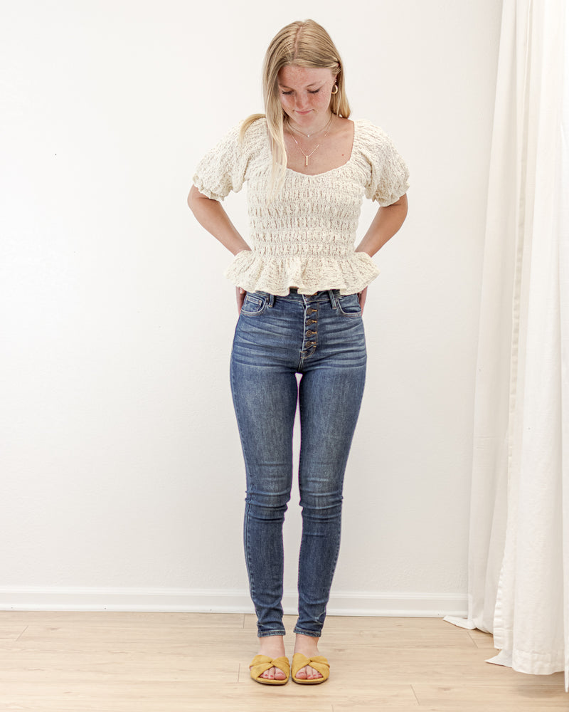 The Button Fly Skinny Jeans - Blue
