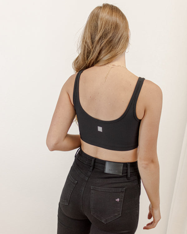 Ribbed Scoop Bra - Black